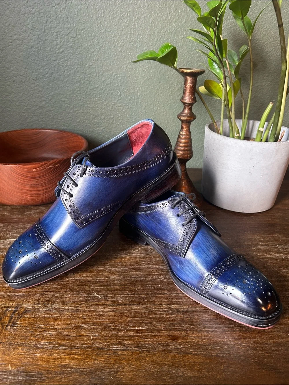 MANWALK Men's Blue Leather Cap-Toe Oxford Shoes